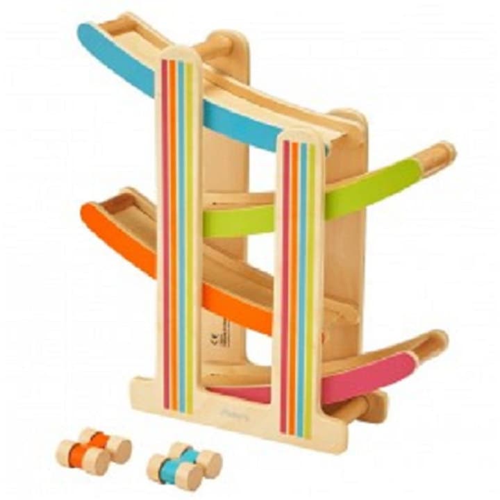 Pista Auto Montessori din Lemn, Stuniko® Set Circuit cu 4 Niveluri si 4 Mașinuțe incluse, Jucarie Educativa pentru Dezvoltarea Motricitatii Fine si Coordonarii, Multicolor, +18 luni