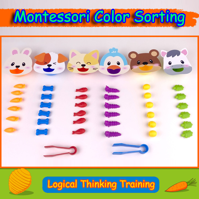 Joc Educativ Montessori de Sortare pe Culori, Stuniko® Set 50 Piese "Hraneste Animalele", Include 6 Boluri, 2 Pensete si 6 Figurine Animale, Dezvoltare Motricitate Fina, Logica si Numarare, Cadou Bebelusi si Copii, Multicolor, 3 ani+ - imagine 4