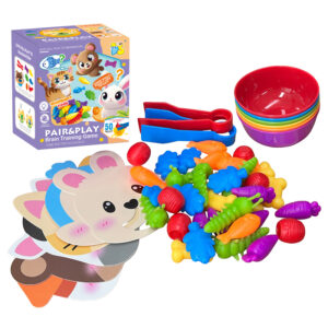 Joc Educativ Montessori de Sortare pe Culori, Stuniko® Set 50 Piese "Hraneste Animalele", Include 6 Boluri, 2 Pensete si 6 Figurine Animale, Dezvoltare Motricitate Fina, Logica si Numarare, Cadou Bebelusi si Copii, Multicolor, 3 ani+