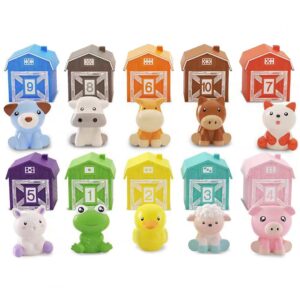 Set Educativ Montessori 20 Piese, Stuniko®10 Casute Numerotate si 10 Animale Marionete de Deget, Invata Cifrele si Culorile, Silicon Moale si ABS, Multicolor, 12 luni+