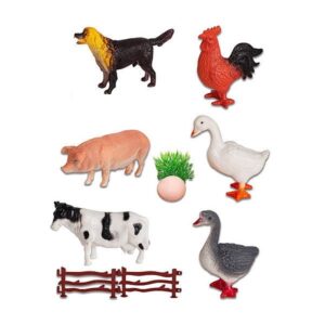 Set 6 animale domestice de la ferma si 3 accesorii, Stuniko®, jucarie educativa pentru copii, 10 - 12 cm, multicolor, 3 ani+