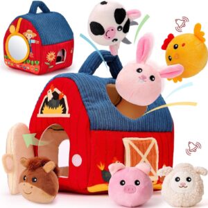 Jucarie Interactiva pentru bebelusi Stuniko®, Hambarul vesel din material textil cu animalute zornaitoare din plus, 12 luni+