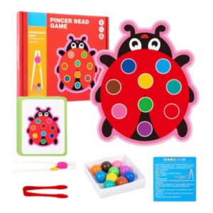 Joc Educativ Montessori de Sortare si Motricitate Fina, "Buburuza Vesela", Include Bile Colorate, Penseta si Betisoare, Exercitii de Dexteritate si Logica, Material Lemn si Plastic, Multicolor, 3 ani+