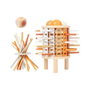 Joc Educativ Montessori 2 in 1 din Lemn, Stuniko® Turnul Echilibrului cu Bete si Bile din Lemn, Dezvoltare Motricitate Fina, Logica si Indemanare, Cadou Baieti si Fete, Multicolor, 3 ani+