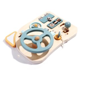 Centru de Activități Montessori Micul Șofer, Stuniko® Bord Auto Interactiv din Lemn, Dezvoltare Motricitate Fină și Logica, 29x20 cm, Multicolor, 3 ani+