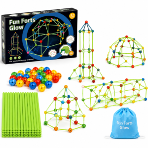 Joc STEM pentru Construcții 3D, Forturi și Căsuțe - Set Construcție Montessori cu Bețe și Conectori, 140 Piese, Dezvoltă Creativitatea și Gândirea Spațială, 3+ Ani