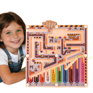 Joc Educativ din lemn, Labirint Magnetic 2 in 1 pentru Copii, Stuniko®Clasificarea Culorilor si Numarare, Dezvoltare Motricitate Fina, Lemn, 3 ani+