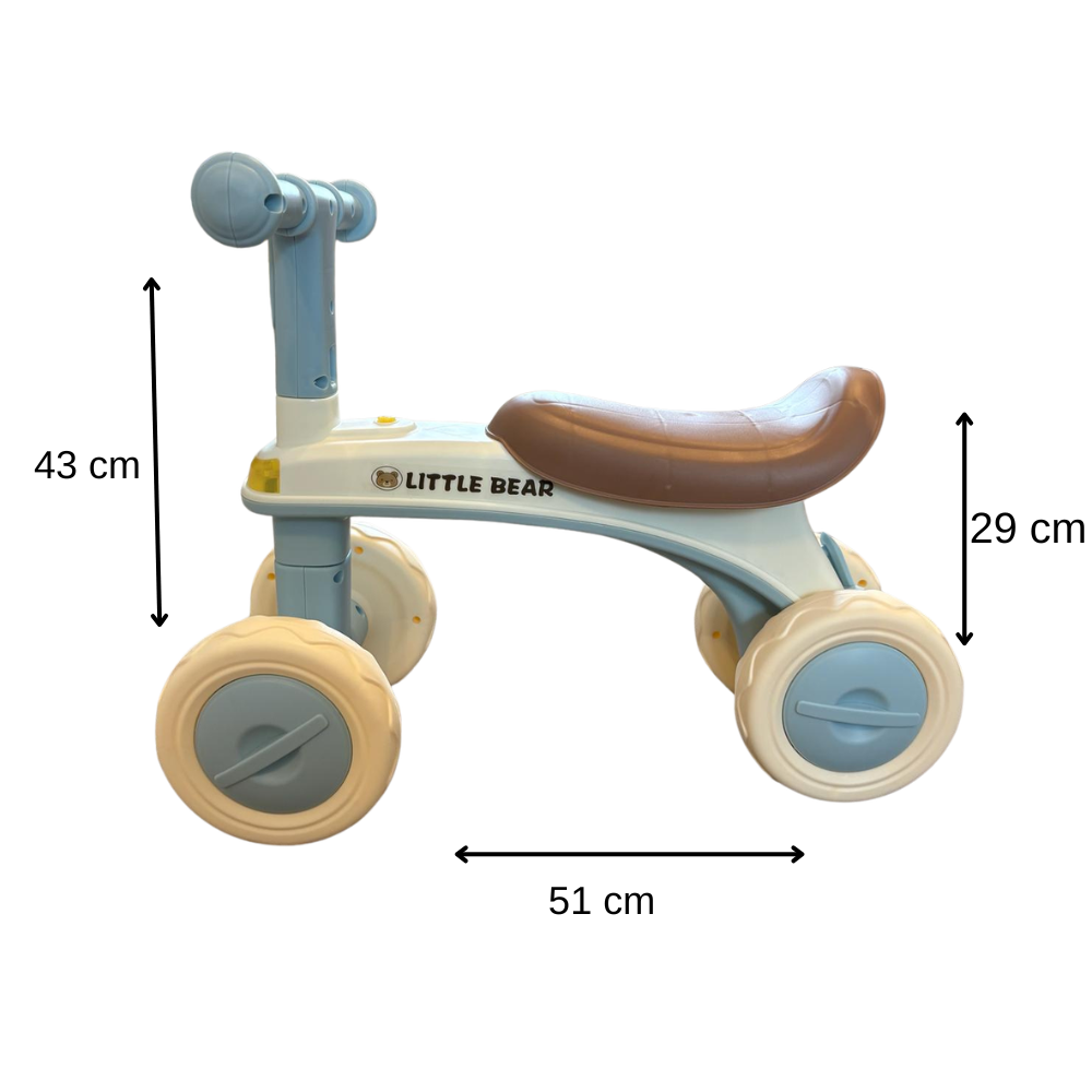 Bicicleta Fara Pedale pentru Copii si Bebelusi 1-3 Ani, Stuniko® 4 Roti Silentioase Anti-Rasturnare, Dezvoltare Motrica si Echilibru, Albastru, Lungime 51cm - imagine 6