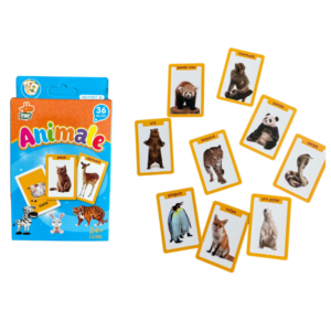Joc Educativ Carduri cu Animale, Stuniko® 36 Piese Față-Verso, Romana-Engleza, Imagini Reale și Desene, Dezvoltarea Limbajului și Logicii, 2 ani+