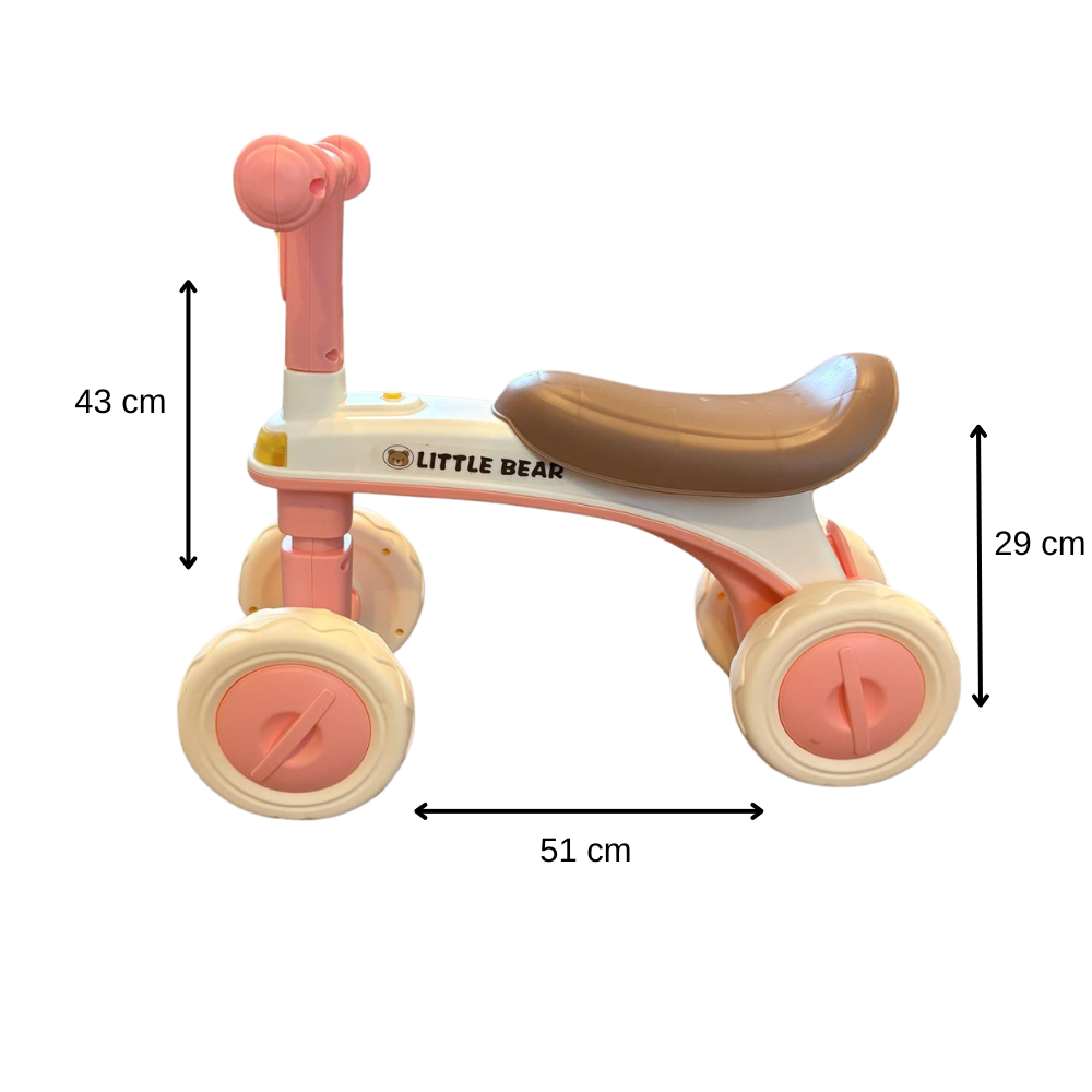 Bicicleta Fara Pedale pentru Copii si Bebelusi 1-3 Ani, Stuniko® 4 Roti Silentioase Anti-Rasturnare, Dezvoltare Motrica si Echilibru, Roz, Lungime 51cm - imagine 9