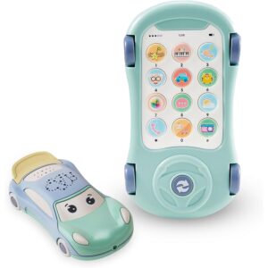Telefon Interactiv si Masinuta 2 in 1 pentru Bebelusi, Stuniko® Proiector Stelute, 13 Functii Muzicale si Educative, 2 Trepte Volum, Dezvoltare Senzoriala si Auditiva, Verd-Albastru, 18 luni