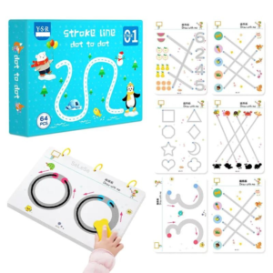 Caiet Interactiv Montessori de Scriere si Grafomotricitate Stuniko® Set Educativ cu 64 Pagini Refolosibile, Markere si Burete, Joc Dezvoltare Motricitate si Logica, 2 Ani+