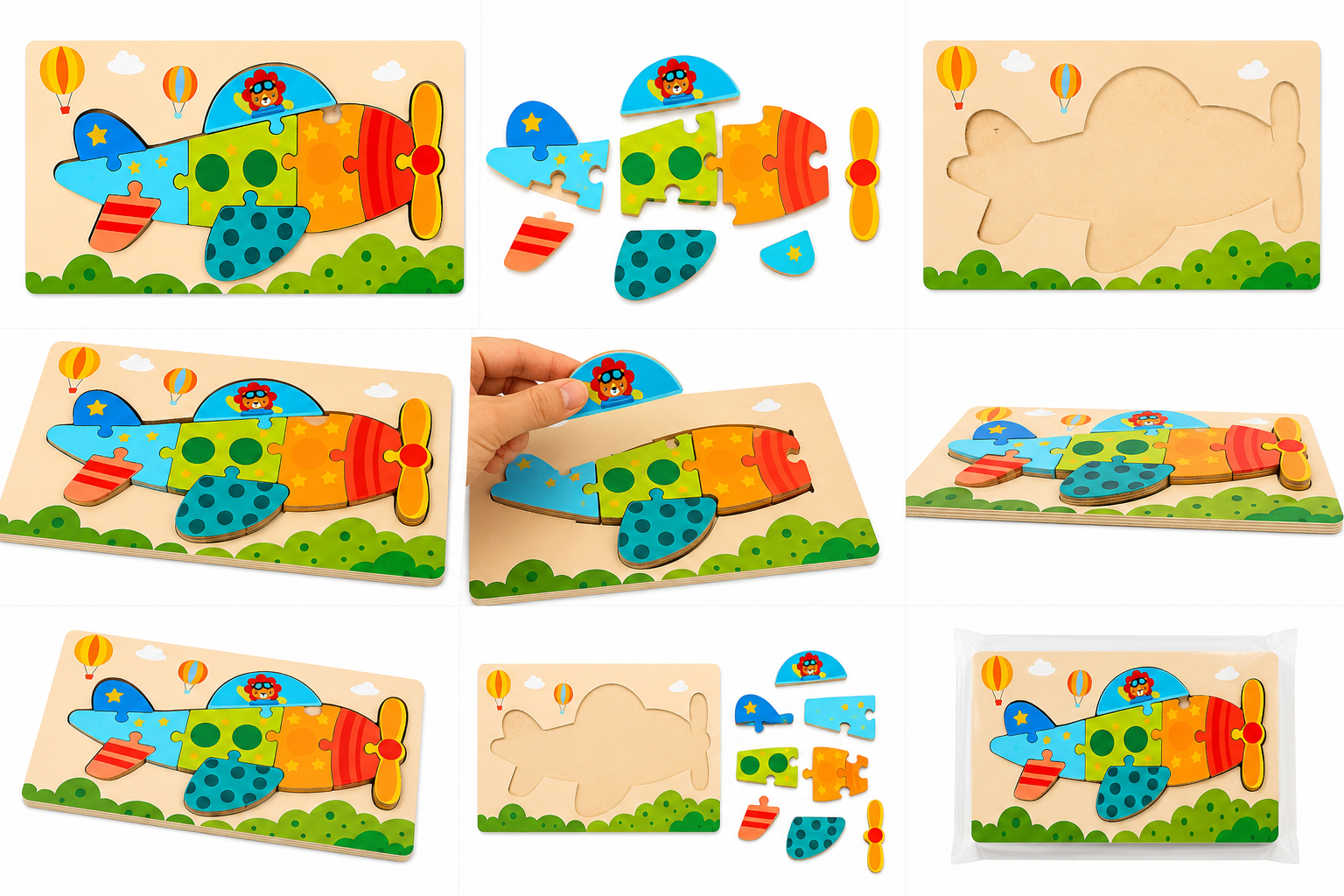 Puzzle Montessori din Lemn pentru copii – Joc Educativ de Potrivire, Învățarea Formelor și Culorilor, Dezvoltarea Motricității Fine și Gândirii Logice, 3+ Ani - imagine 11