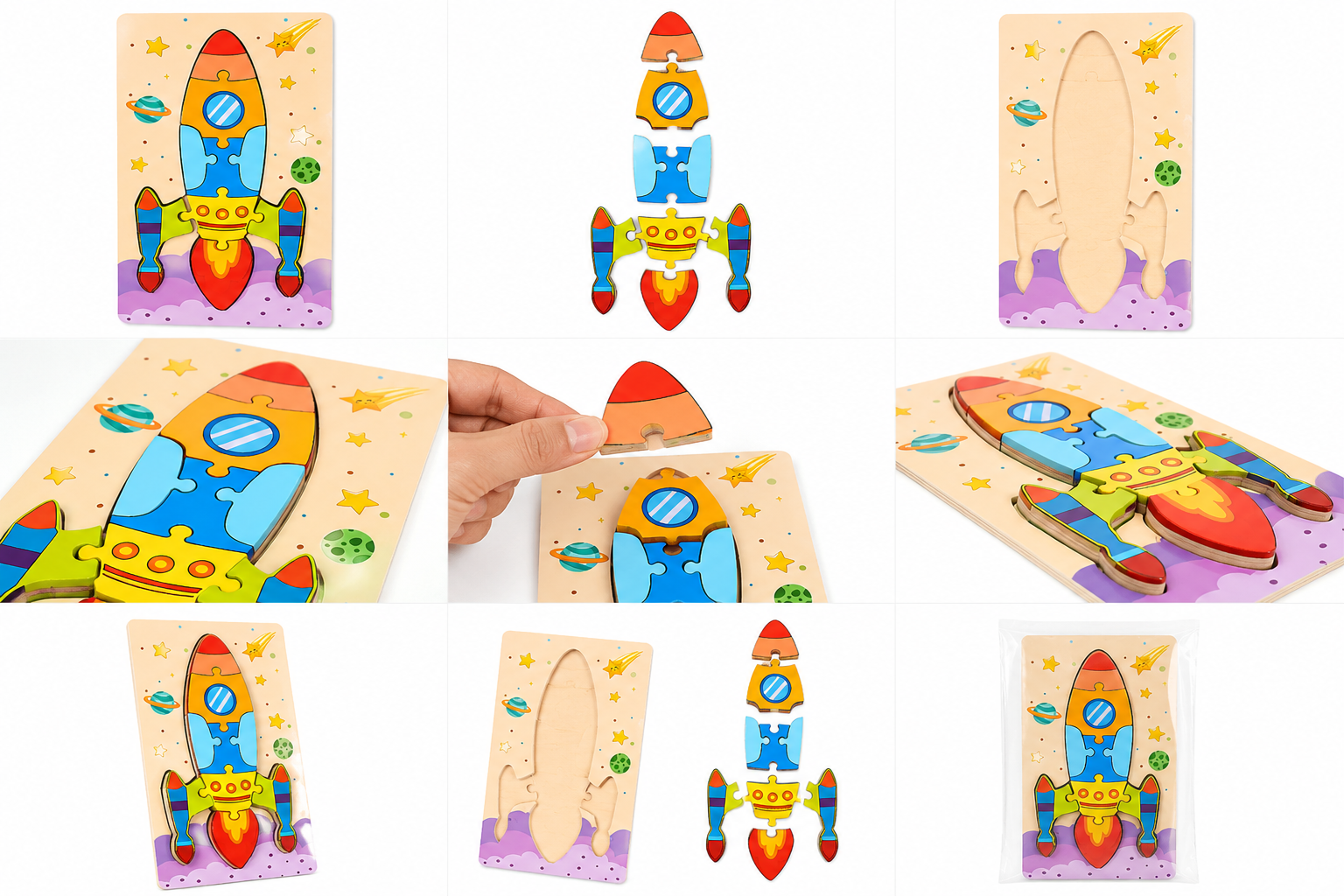 Puzzle Montessori din Lemn pentru copii – Joc Educativ de Potrivire, Învățarea Formelor și Culorilor, Dezvoltarea Motricității Fine și Gândirii Logice, 3+ Ani - imagine 2