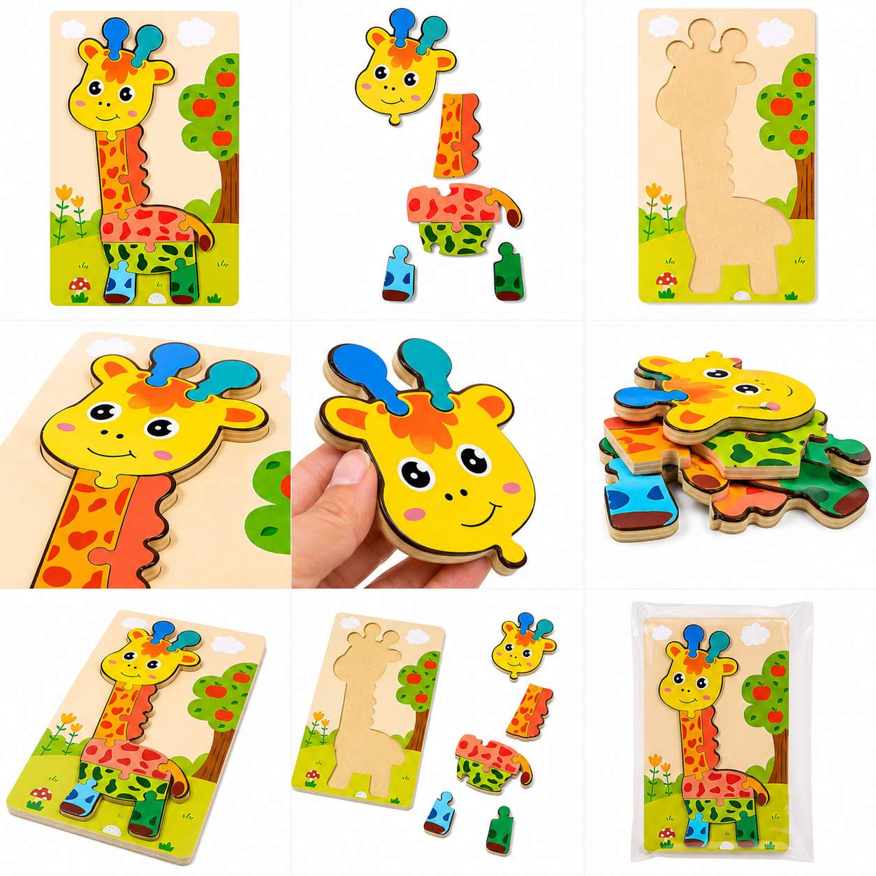 Puzzle Montessori din Lemn pentru copii – Joc Educativ de Potrivire, Învățarea Formelor și Culorilor, Dezvoltarea Motricității Fine și Gândirii Logice, 3+ Ani - imagine 4