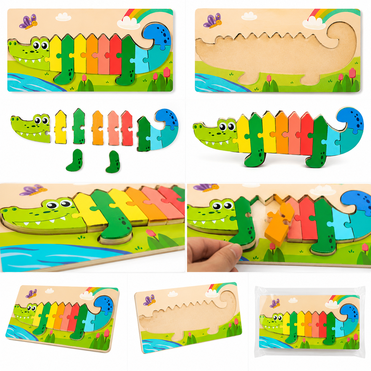 Puzzle Montessori din Lemn pentru copii – Joc Educativ de Potrivire, Învățarea Formelor și Culorilor, Dezvoltarea Motricității Fine și Gândirii Logice, 3+ Ani - imagine 8