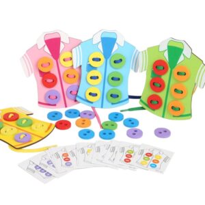 Joc Montessori de Șnuruire și Încheiere Nasturi din Lemn – Set Educațional cu Carduri de Provocare, Dezvoltă Motricitatea Fină, Coordonarea și Îndemânarea, 3+ Ani