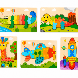Puzzle Montessori din Lemn pentru copii – Joc Educativ de Potrivire, Învățarea Formelor și Culorilor, Dezvoltarea Motricității Fine și Gândirii Logice, 3+ Ani
