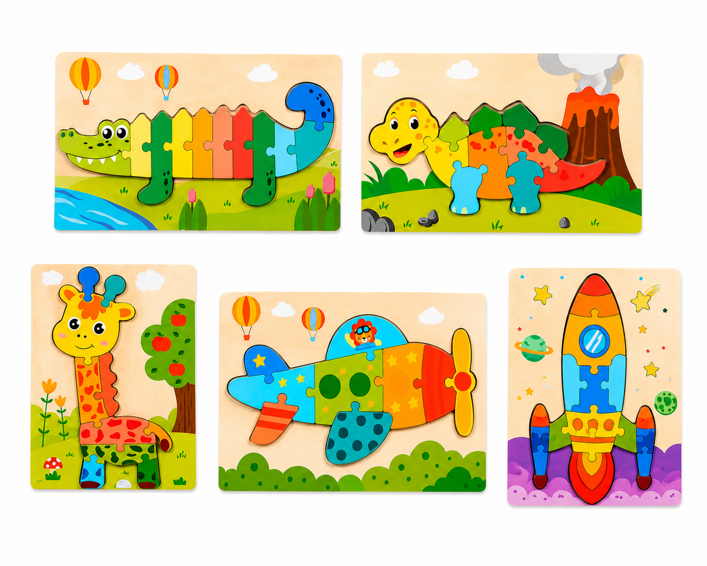 Puzzle Montessori din Lemn pentru copii – Joc Educativ de Potrivire, Învățarea Formelor și Culorilor, Dezvoltarea Motricității Fine și Gândirii Logice, 3+ Ani