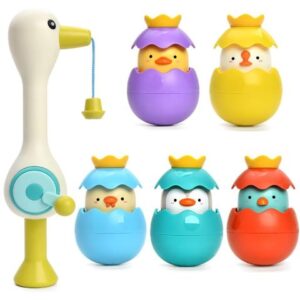 Set Pescuit Magnetic pentru Baie cu Rățușcă și 5 Animăluțe Plutitoare – Jucărie Interactivă Montessori cu Undiță Reglabilă, Efecte Sonore și Luminoase, 18+ Luni