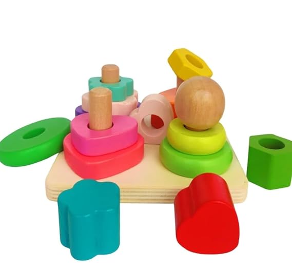 Puzzle Montessori din Lemn cu Forme Geometrice și Stivuire – Joc Educativ de Sortare Culori și Dimensiuni, Motricitate Fină, Coordonare Mână-Ochi, 3+ Ani - imagine 4