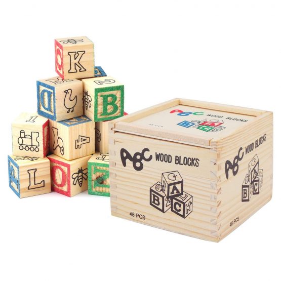 Cuburi Montessori din Lemn ABC – Set 48 Cuburi Educaționale cu Litere, Cifre, Simboluri și Ilustrații, Joc Educativ pentru Învățarea Alfabetului, Construcții și Dezvoltarea Motricitatii, 3+ - imagine 5