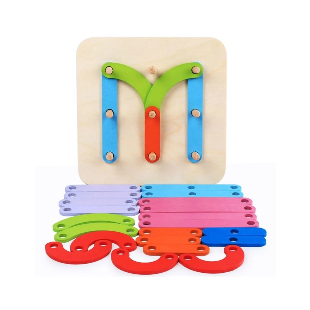 Joc Montessori Creativ din Lemn cu Șabloane și Bețe pentru Litere, Cifre și Forme – Puzzle Educativ de Construcție, Dezvoltă Gândirea Logică, Creativitatea și Motricitatea Fină, 3+ Ani - imagine 8