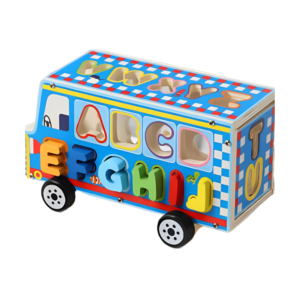 Autobuz Montessori din Lemn cu Litere – Jucărie Educativă de Sortare ABC și Sortare, Puzzle 3D, Joc pentru Învățarea Alfabetului, Motricitate Fină și Gândire Logică, 3+ Ani