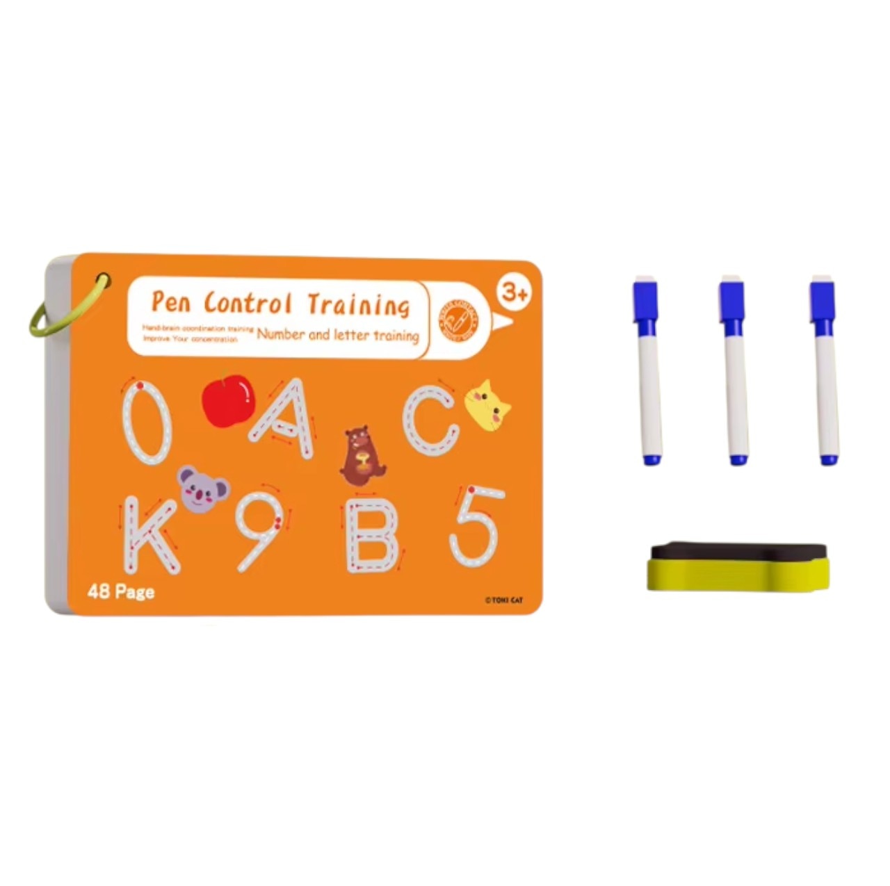 Caiet Reutilizabil Montessori pentru Exersarea Scrisului și Numerelor – 48 Pagini, 3 Carioci și Burete, Joc Educativ pentru Controlul Creionului, Litere, Cifre și Gândire Logică, 3+ Ani - imagine 2