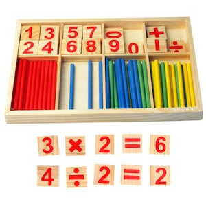 Tablă Montessori Multifuncțională din Lemn pentru Învățarea Matematicii – Joc Educativ cu Cifre, Bețișoare de Numărat, Ceas, Tablă de Scris, Operații Matematice și Marker, 3+ Ani - imagine 2