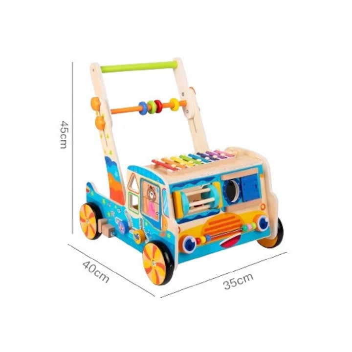 Antepremergător Multifuncțional Montessori din Lemn 9 în 1 – Centru de Activități Educative cu Xilofon, Sortator Forme, Labirint, Roți Dințate și Jocuri Motorii, Reglabil pe Înălțime, 36+ Luni - imagine 2