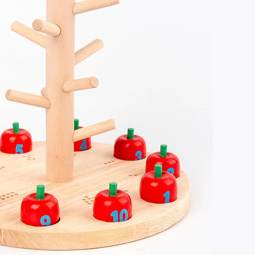 Joc Montessori din Lemn – Pomul Numeric cu Mere Magnetice, Pensetă și Lingură, Învățarea Numerelor 1-10, Sortare, Numărare și Motricitate Fină, Jucărie Educativă 3+ Ani - imagine 6