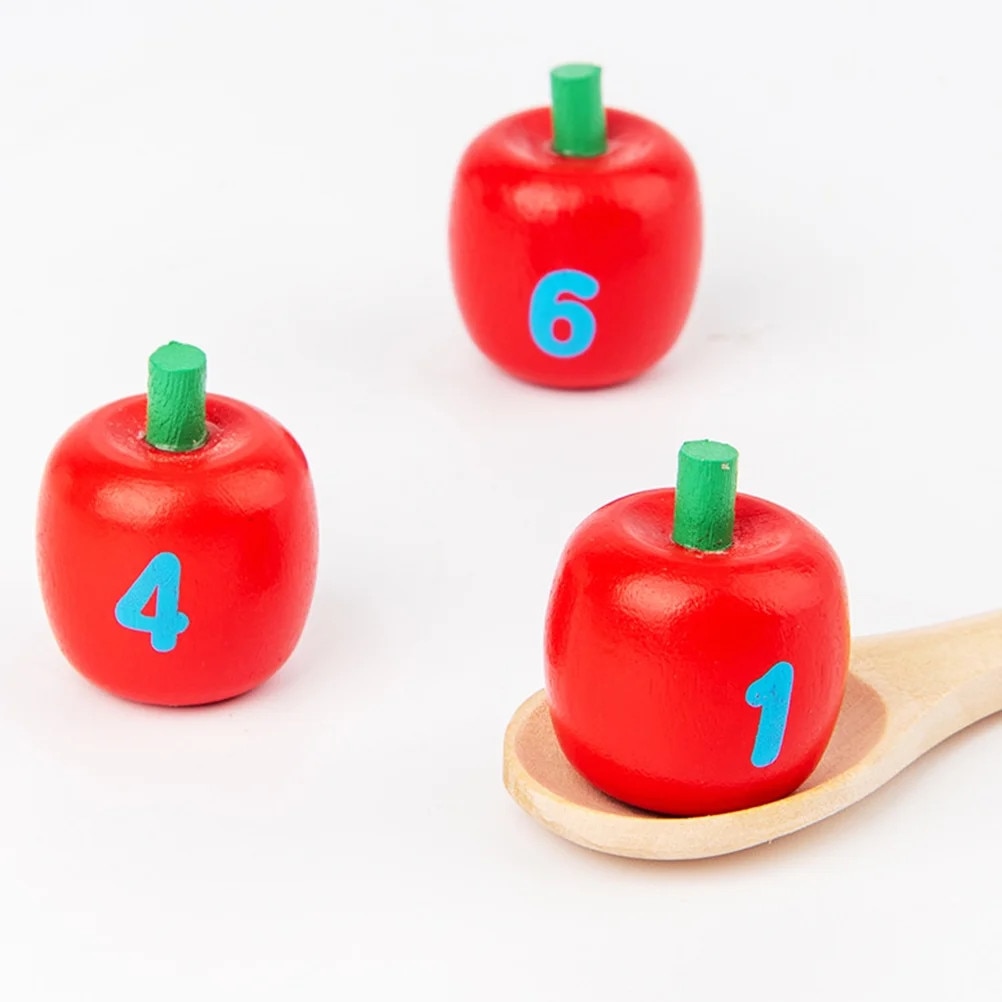 Joc Montessori din Lemn – Pomul Numeric cu Mere Magnetice, Pensetă și Lingură, Învățarea Numerelor 1-10, Sortare, Numărare și Motricitate Fină, Jucărie Educativă 3+ Ani - imagine 3