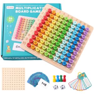 Joc Montessori din Lemn – Tabla Înmulțirii 10x10 cu Cartonașe, Zaruri și Pioni, Joc Educativ pentru Învățarea Tablei Înmulțirii și Dezvoltarea Gândirii Logice, 3+ Ani