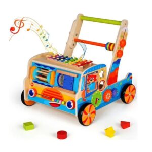 Antepremergător Multifuncțional Montessori din Lemn 9 în 1 – Centru de Activități Educative cu Xilofon, Sortator Forme, Labirint, Roți Dințate și Jocuri Motorii, Reglabil pe Înălțime, 36+ Luni