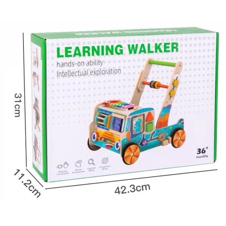 Antepremergător Multifuncțional Montessori din Lemn 9 în 1 – Centru de Activități Educative cu Xilofon, Sortator Forme, Labirint, Roți Dințate și Jocuri Motorii, Reglabil pe Înălțime, 36+ Luni - imagine 3
