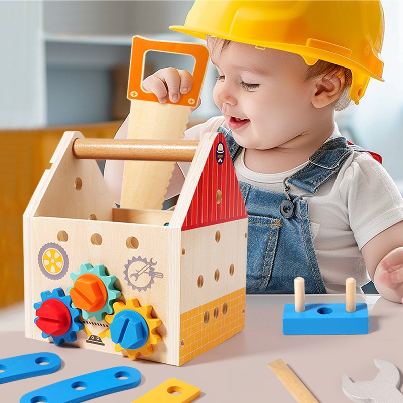 Trusă de Scule Montessori din Lemn 2 în 1 – Banc de Lucru, Cutie cu Unelte, Șuruburi, Piulițe, Ferăstrău, Ciocan și Cheie, Joc Educativ pentru Dezvoltarea Motricității, 3+ Ani - imagine 7