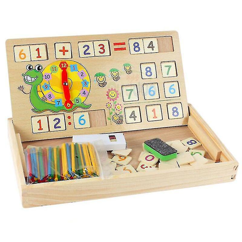 Tablă Montessori Multifuncțională din Lemn pentru Învățarea Matematicii – Joc Educativ cu Cifre, Bețișoare de Numărat, Ceas, Tablă de Scris, Operații Matematice și Marker, 3+ Ani - imagine 5
