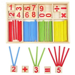 Tablă Montessori Multifuncțională din Lemn pentru Învățarea Matematicii – Joc Educativ cu Cifre, Bețișoare de Numărat, Ceas, Tablă de Scris, Operații Matematice și Marker, 3+ Ani - imagine 6