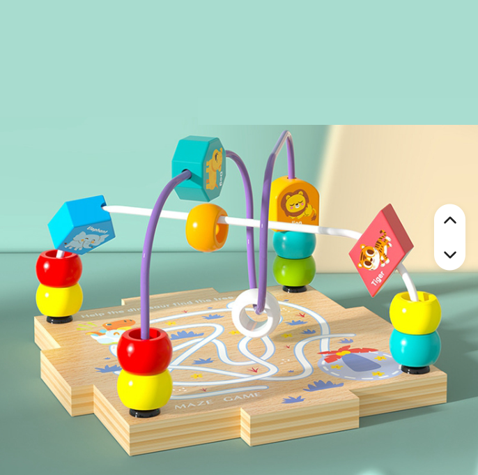 Cub Montessori Multifuncțional din Lemn 7 în 1 – Jucărie Educativă cu Sortator Forme, Puzzle Animale, Labirint cu Mărgele, Puzzle Vehicule și Activități Interactive pentru Copii 1-3 Ani - imagine 4