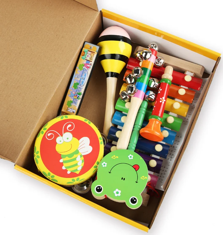 Set 8 instrumente muzicale din lemn pentru copii, 3 ani+ - imagine 4