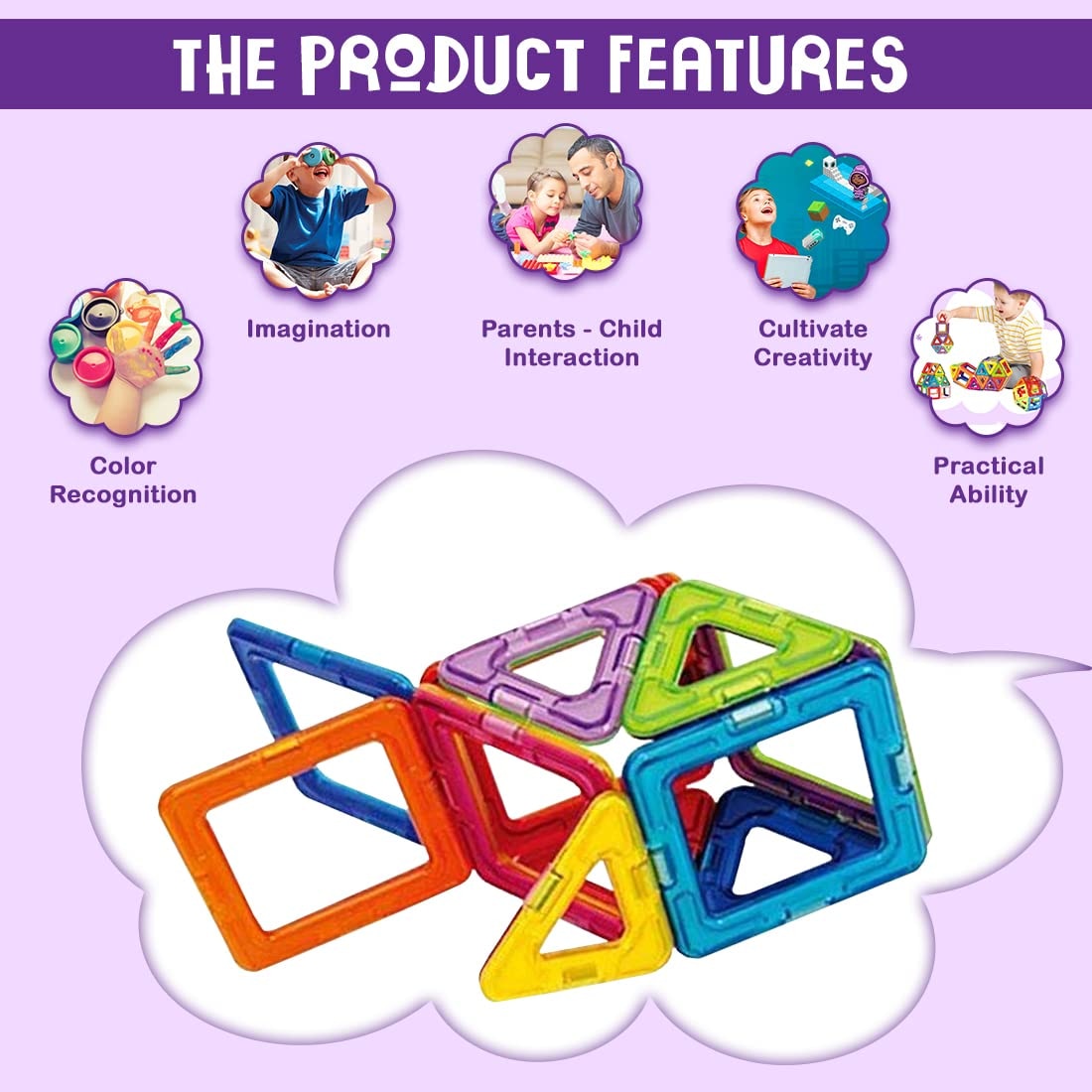 Set 12 Piese Blocuri Magnetice de Construcție 3D Montessori – Joc Educativ STEM cu Forme Geometrice, Dezvoltă Creativitatea, Gândirea Logică și Motricitatea Fină, 3+ Ani - imagine 5