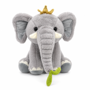 Elefănțel de Pluș Gri cu Coroană Aurie, 25 cm, Jucărie de Plus Moale pentru Copii, Animal de Pluș Premium, Cadou pentru Băieți și Fete, Umplutură Hipoalergenia