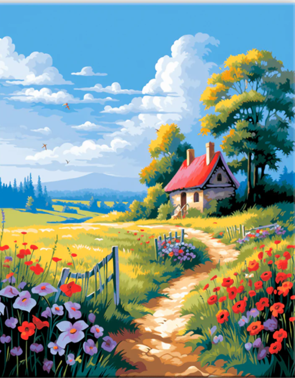 Tablou Pictură pe Numere Stuniko® Peisaj “Parfumul Amintirilor”, 50 x 40,Kit Pictură cu Pânză Numerotată, Vopsele și Pensule, Tablou DIY Hobby Creativ pentru Adulti si Copii 8+ - imagine 3