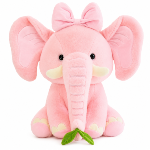 Elefănțică de Pluș Roz cu Fundiță, 25 cm, Jucărie de Plus Moale pentru Copii, Animal de Pluș Premium, Cadou pentru Fete și Băieți, Umplutură Hipoalergenică