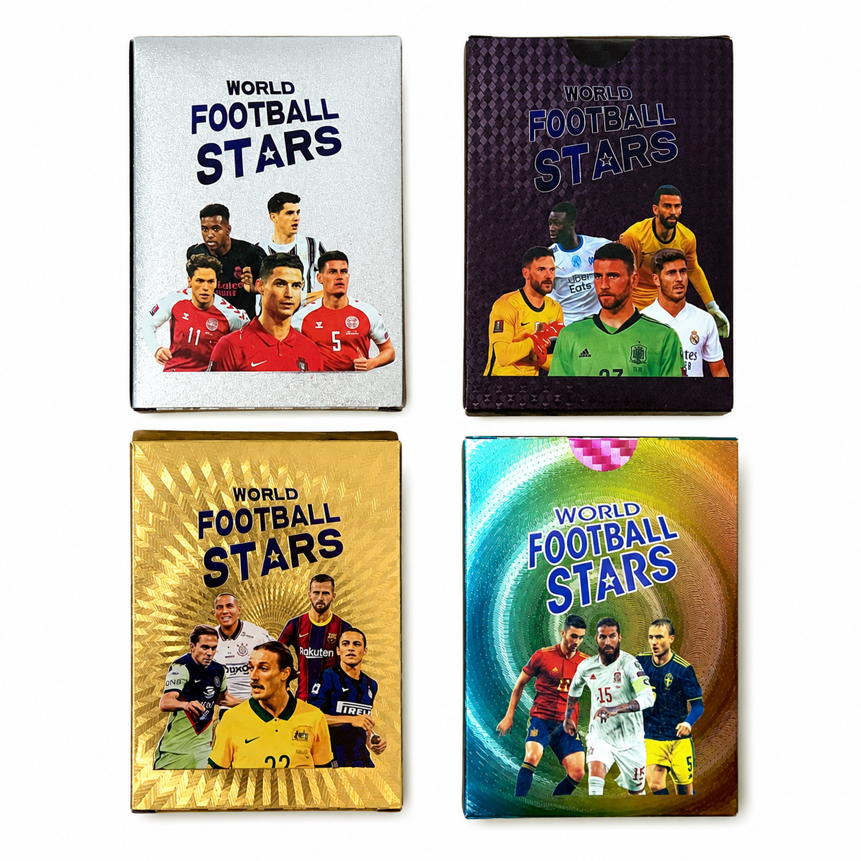 Set 220 Cartonașe World Football Stars, 4 Pachete x 55 Cartonașe cu Fotbaliști pentru Copii și Fani ai Fotbalului, Cadou Ideal, 8+ Ani