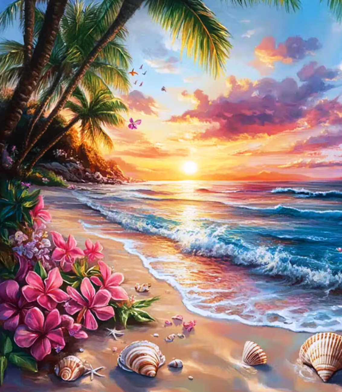 Tablou Pictură pe Numere Stuniko® Peisaj “Apus pe Plaja”, 50 x 40 cm, Kit Pictură cu Pânză Numerotată, Vopsele și Pensule, Tablou DIY Hobby Creativ pentru Adulti si Copii 8+