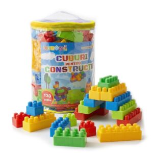 Set 130 Cuburi Mari pentru Construcții pentru copii, Joc Educativ, Cuburi Colorate din Plastic, Dezvoltă Creativitatea și Motricitatea, 3+ Ani