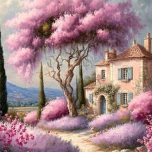 Tablou pictura cu Diamante multicolore, 50 x 40 cm, "Peisaj Parfum de Provence", Goblen 5D Diamond Painting cu Pietricele Colorate, Hobby Creativ pentru Adulti si Copii 8+ Ani