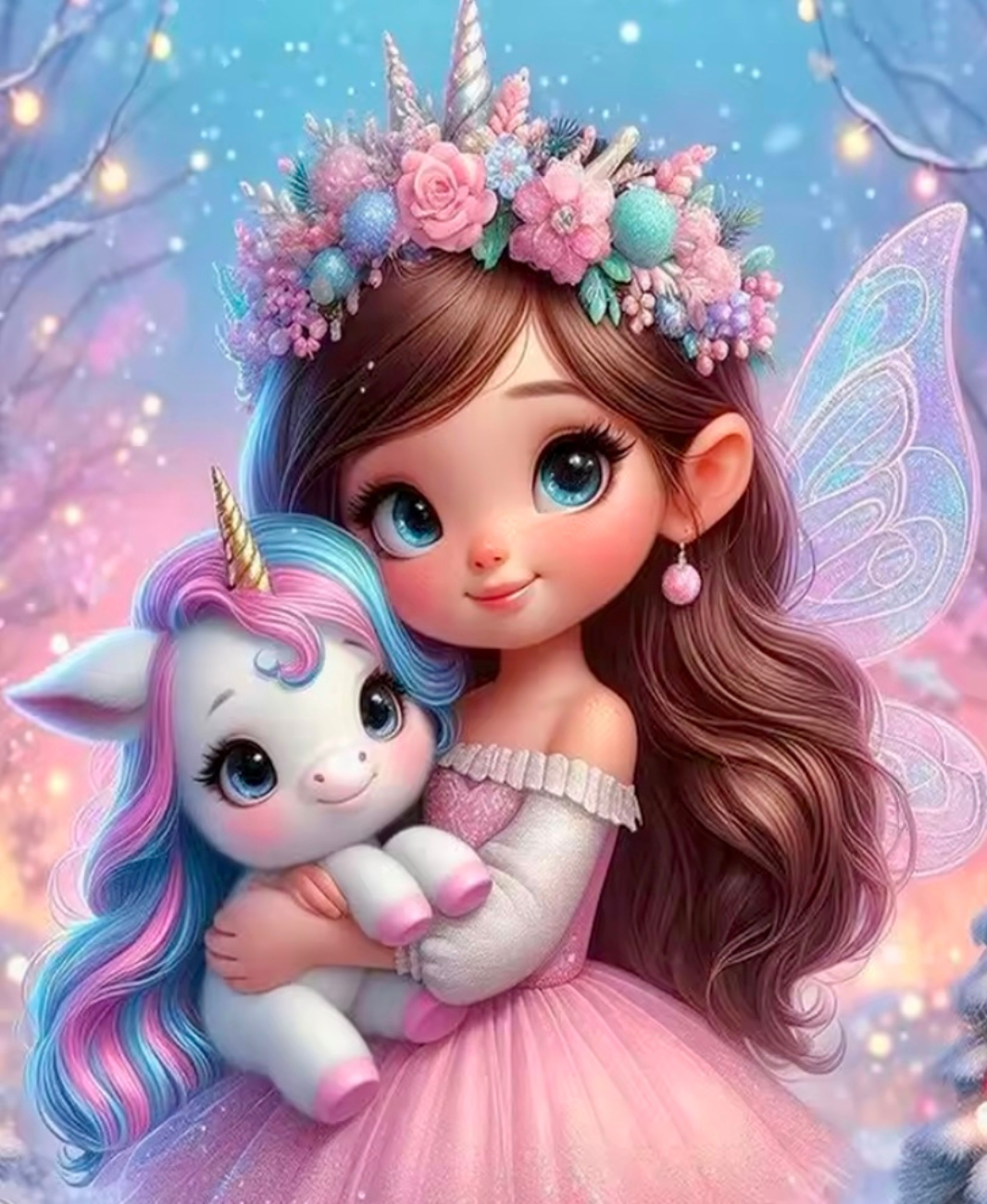 Tablou pictura cu Diamante multicolore, 30 x 20 cm, "Peisaj Printesa cu Unicorn", Goblen 5D Diamond Painting cu Pietricele Colorate, Hobby Creativ pentru Adulti si Copii 8+ Ani